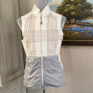 Peter Millar Cream and Gray Plaid Quilted Vest